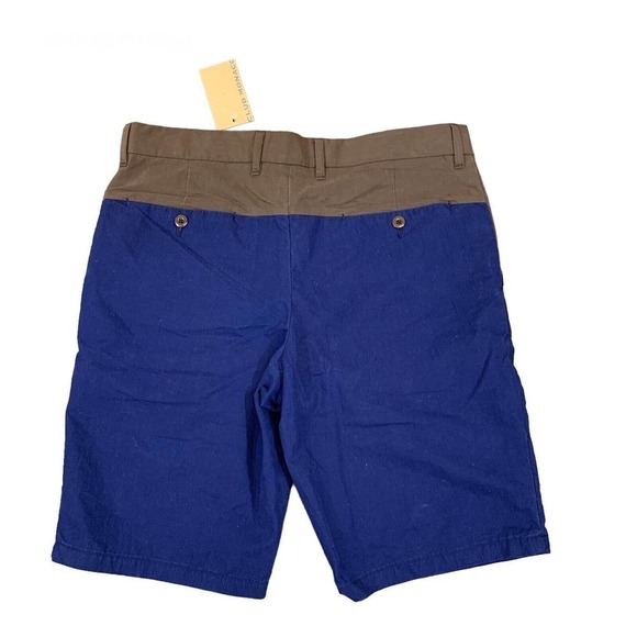 NWOT Club Monaco Board Style Shorts Flat Front Colorblock Navy Brown Mens - Picture 2 of 3